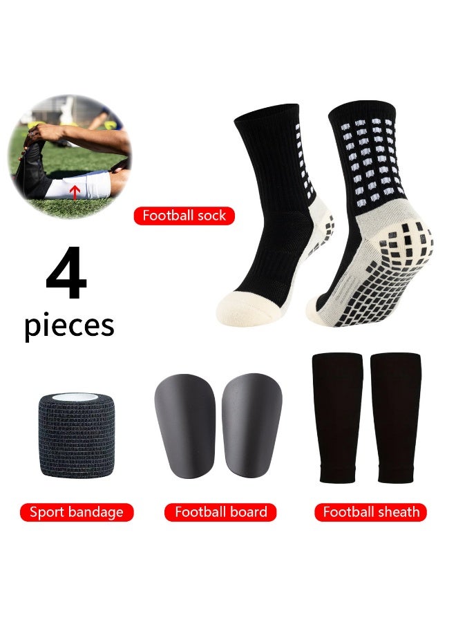 infino 4-Piece Soccer Assortment Set, 1pair Football Socks with Shin Guard, long stockings, leg guards, sports straps - Image 1